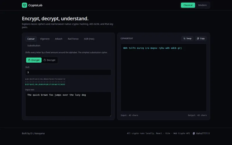 CryptoLab — screenshot