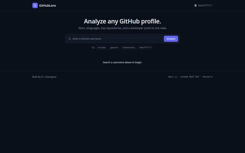 GitHubLens — screenshot of the live product